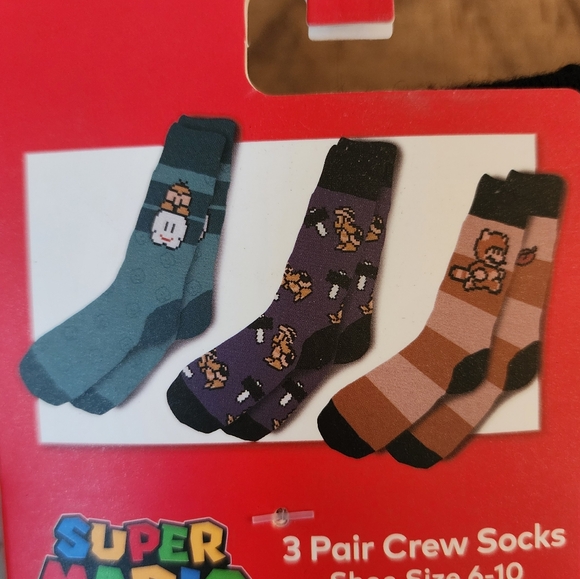 Super Mario 3-Pack Crew Socks Size 6-10 - Picture 3 of 6